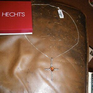 Vintage Sterling Silver 22" Thin Necklace w/ Large Crucifix Pedant